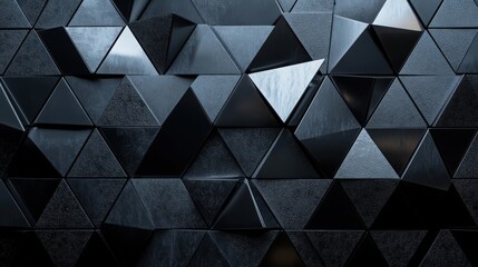 Obraz premium Striking Dark Triangular Geometric Background, Representing Modernity and Luxury, Ideal for Tech Presentations, Corporate Designs, and Abstract Art Projects.