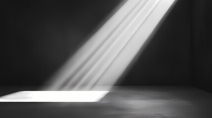 Minimalist grey studio background with a beam of light. Radiant Shadows. Illustration