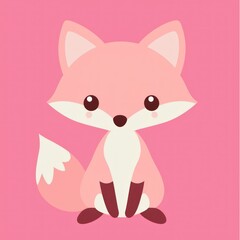 Pink fox. Cute, cartoon-style image with simplistic design. Symmetrical
