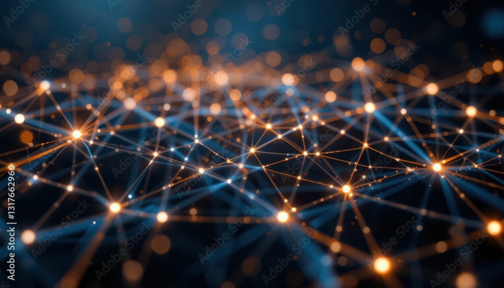 Poster abstract network connection with bright dots and glowing lines