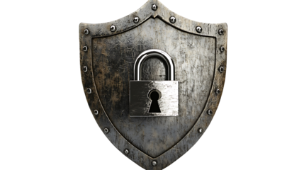 Shield with Lock and Keyhole Symbolizing Security and Protection PNG