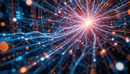 Fototapeta premium Vibrant Abstract Energy Flow with Light Particles in Dark Space