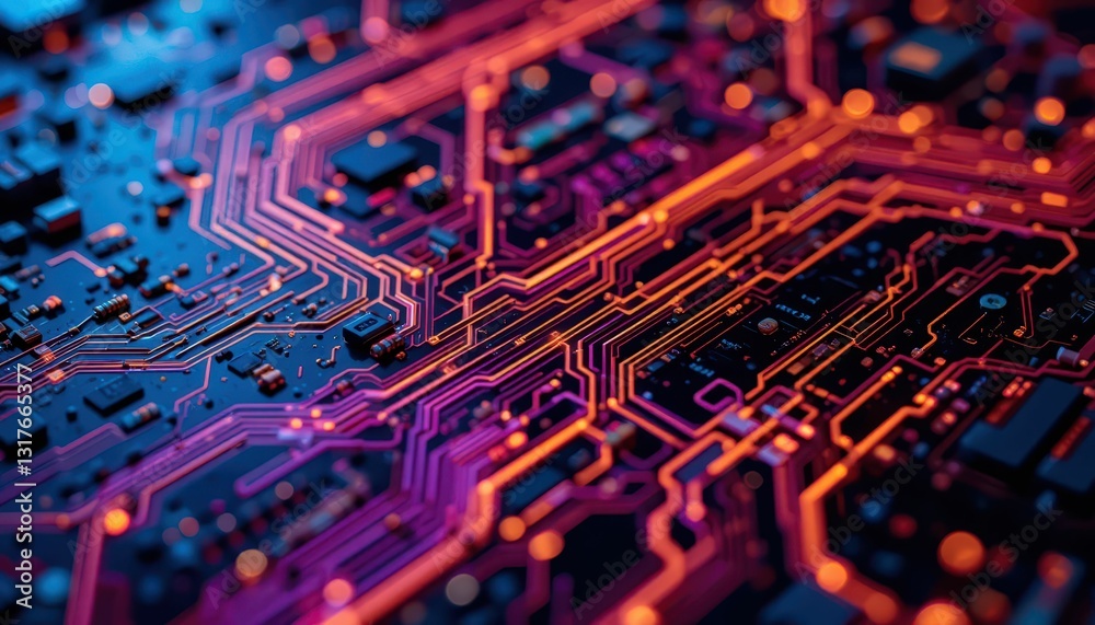 Poster abstract technology background with colorful circuit lines and patterns