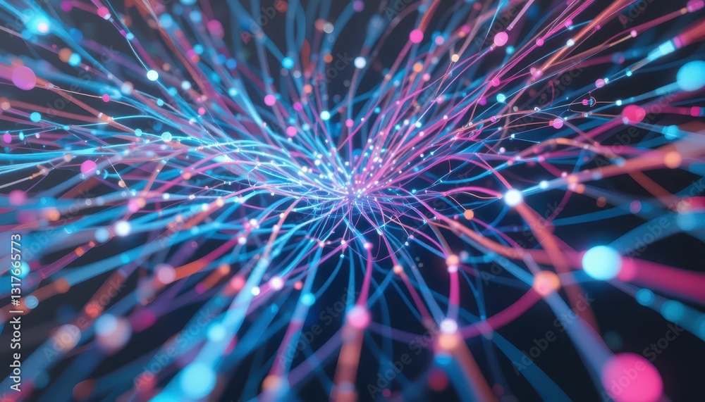 Poster colorful abstract lines and particles in dynamic flow pattern