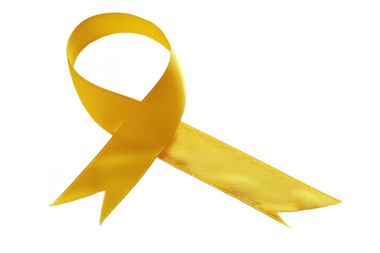 Yellow awareness ribbon isolated on transparent background