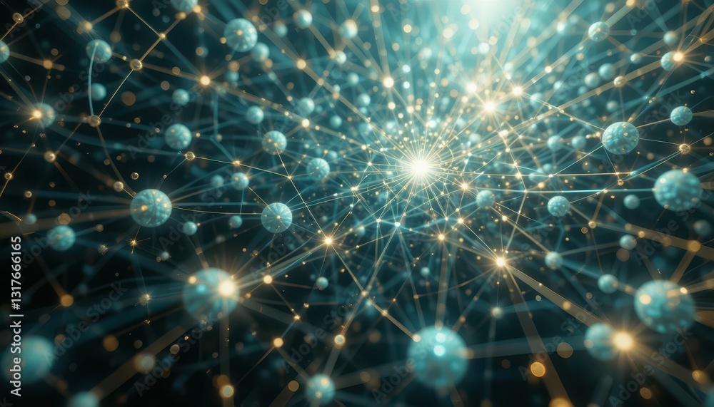 Poster abstract digital network with bright nodes and connecting lines