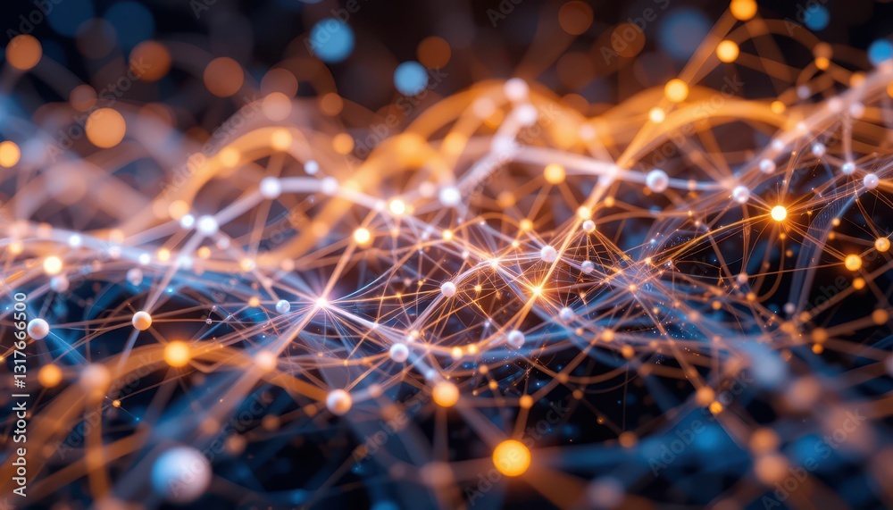 Poster dynamic network of illuminated points and lines in abstract design