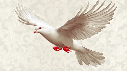 Obraz premium A white dove is flying with its large wings spread