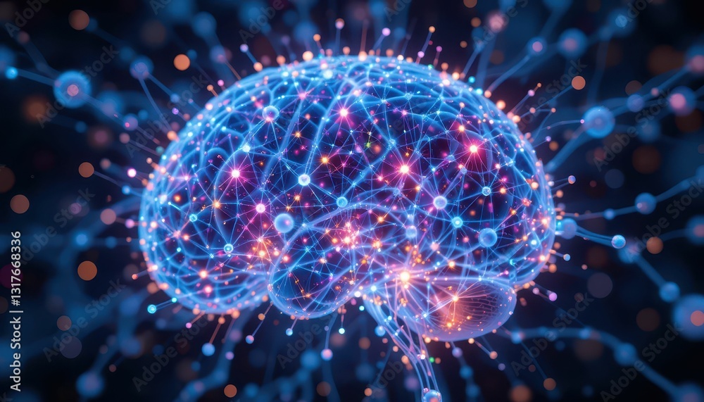 Poster abstract representation of a connected brain with neural networks