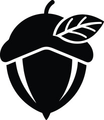Silhouette of an acorn nut, acorn silhouette vector, acorn vector icon, hazel nut black icon vector  