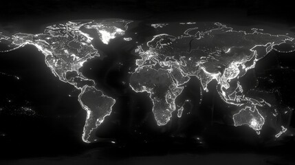 Illuminated digital world map showcasing global business connections and networks