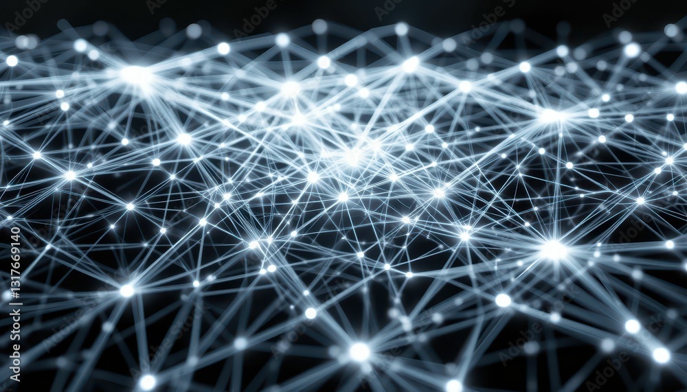 Fototapete Abstract Network of Glowing Dots Connected by Lines in Dark Space