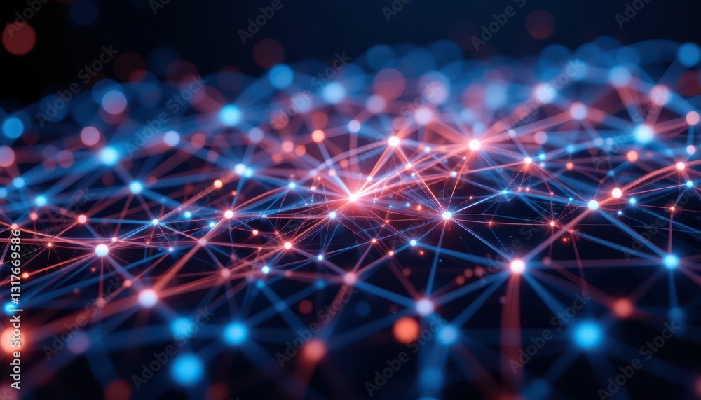 Poster abstract network connection background with colorful lights and nodes