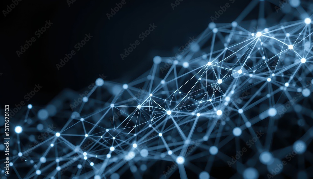 Poster abstract network connection with bright dots and lines in dark background