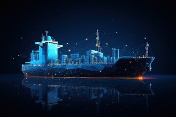 Cargo. Cargo Ship Banner with Copyspace, Freight Transport Concept with Containers, Shipping, Logistics. Global Cargo Shipping, Freight Transportation, International Export Concept with Copy Space. 