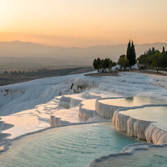 sunset over the frozen river
