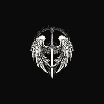 winged holy sword design vector template illustration