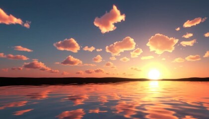 Obraz premium Serene Sunset Reflections on Water under Pastel Clouds Scenery View