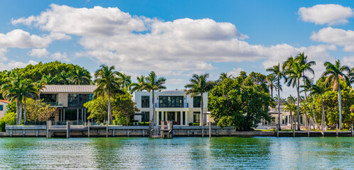 Luxury waterfront hotel building. Summer vacation. Landscape with luxury residential area....
