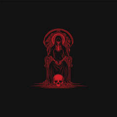 Fototapeta premium witch skeleton sitting on throne design vector template illustration