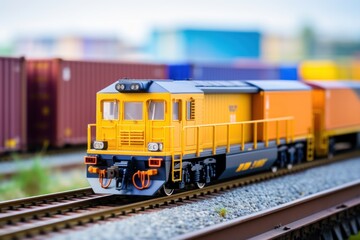 Obraz premium Freight train with containers on railroad. Freight transportation and logistics concept. Cargo Freight Train with cargo containers. Global Cargo Export Logistics Concept with Copy Space. 