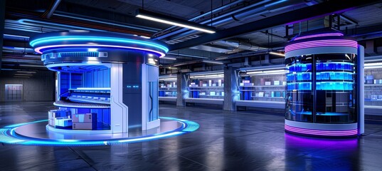 Advanced ai driven warehouse featuring robots for efficient package sorting operations