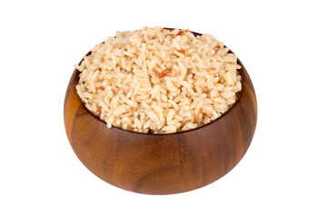 mixed red jasmine brown rice and barley bowl wood on white