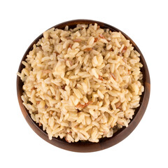 mixed red jasmine brown rice and barley bowl on white view top