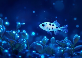Fototapeta premium Tiny Fish Swimming in a Magical Underwater Garden with Glowing Lights