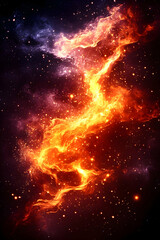 Fiery nebula swirls across dark space speckled with bright stars