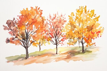 Watercolor sketch of trees shedding leaves, architectural seasonal study