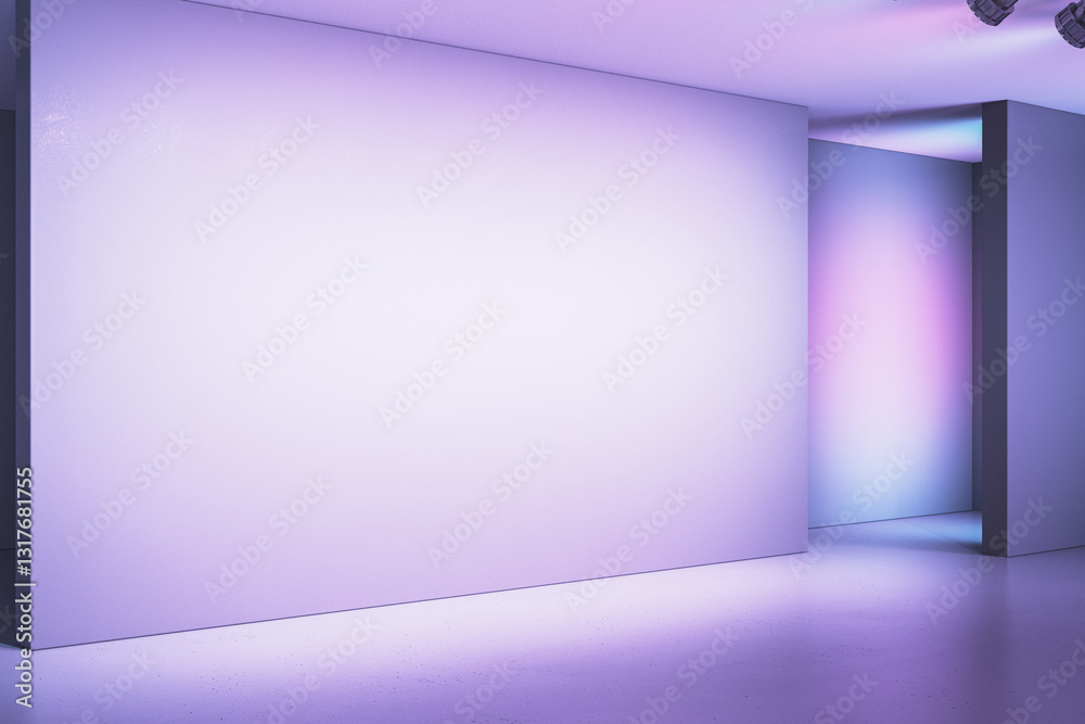 Poster modern exhibition space with illuminated blank wall. 3d rendering