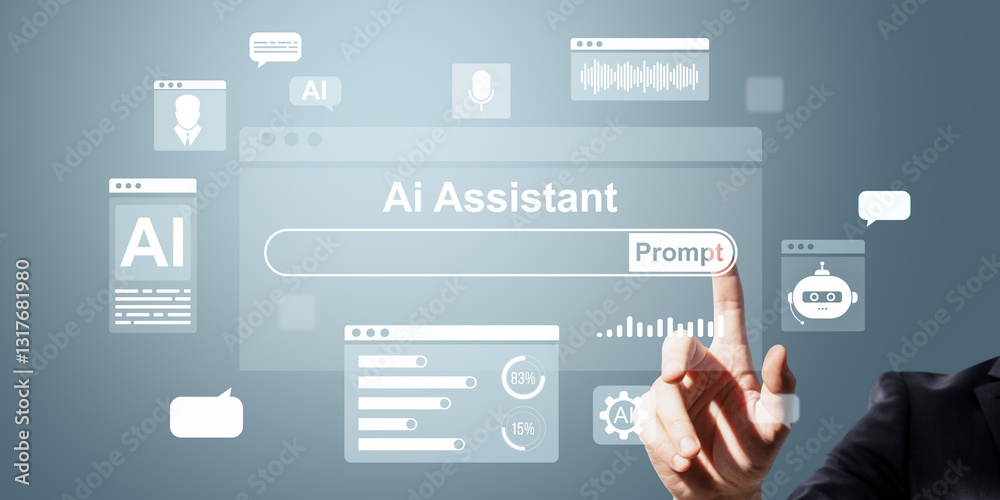 Poster Ai Assistant interface with prompt button on digital screen.