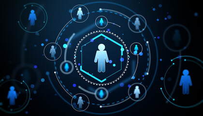 Digital network of human icons connected in a futuristic design. 3D Rendering © Who is Danny