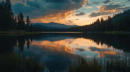 Tableau sur aluminium  Serene Sunset Reflection on Mountain Lake  © EKA