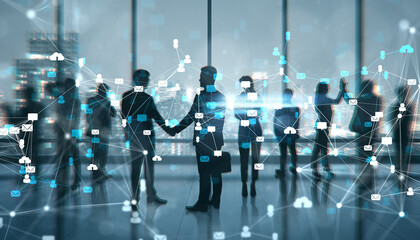 Businesspeople networking in office with digital connection concept.