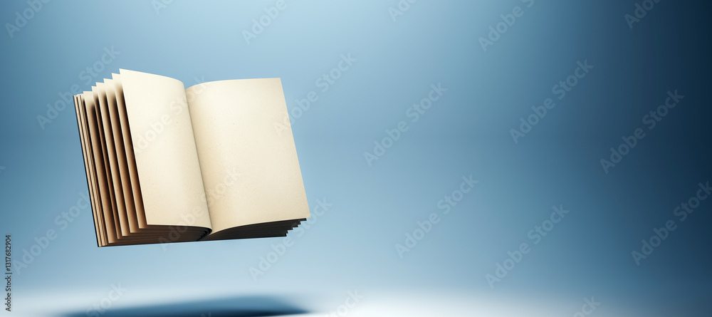Poster open book mockup on turquoise background. 3d rendering