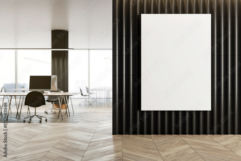 Poster modern office interior with empty wall for poster display. 3d rendering