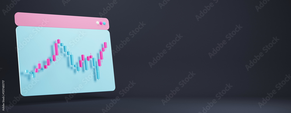 Aufkleber 3D render of a financial candlestick chart on a floating digital screen. 3D Rendering