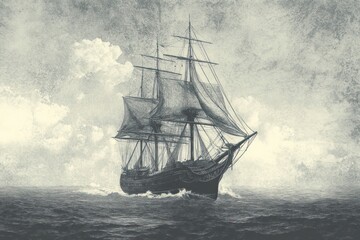 Fototapeta premium Sailing ship stormy sea ocean adventure travel historical