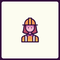 Stylized Icon of a Female Construction Worker with Safety Helmet graphic