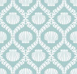 Coastal seamless pattern, Coastal digital print, coral, seashell, coral damask, coastal medallion, vector file