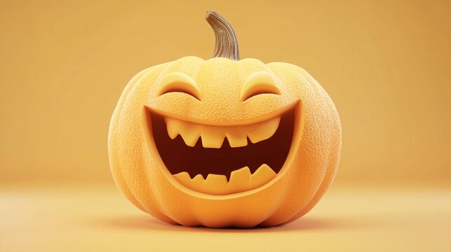 Laughing cartoon pumpkin with a happy face on a clean background - Powered by Adobe