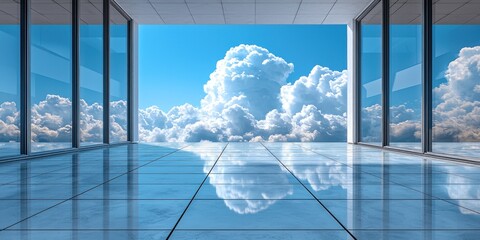 Modern Courtyard Reflecting Clouds