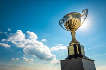 Winner&rsquo;s trophy set against a sky background.
