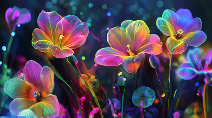 Fototapeta premium Fleurs phosphorescentes, fluorescentes. Fluorescent Dreams. Illustration