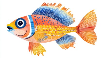 Whimsical Striped Fish &ndash; Colorful Flat Illustration in Children's Book Style on white background