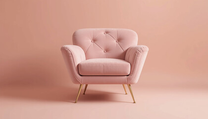 Modern Pink Velvet Tufted Armchair with Gold Legs