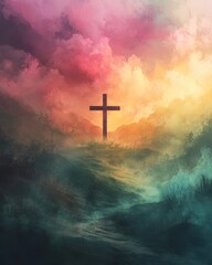 Obraz premium He Is Risen – Watercolor Pastel Concept with Soft and Serene Aesthetic