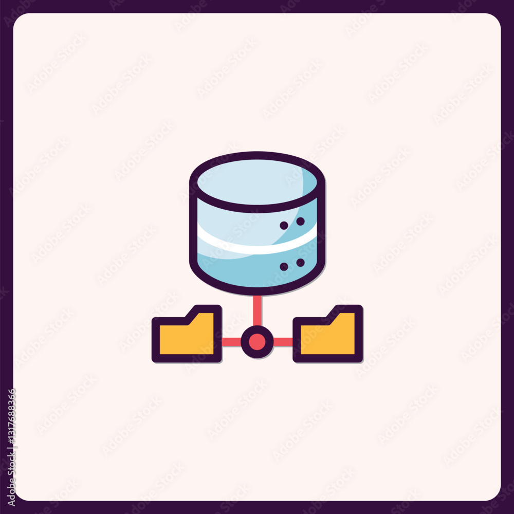 Poster digital database icon representing network connection and computer architecture